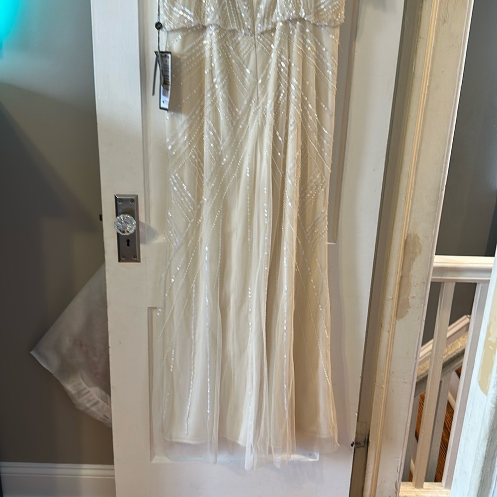 HP 🎀Adrianna Papell Cream Wedding Gown with Flutter Sleeves and V-Neck - Picture 15 of 16